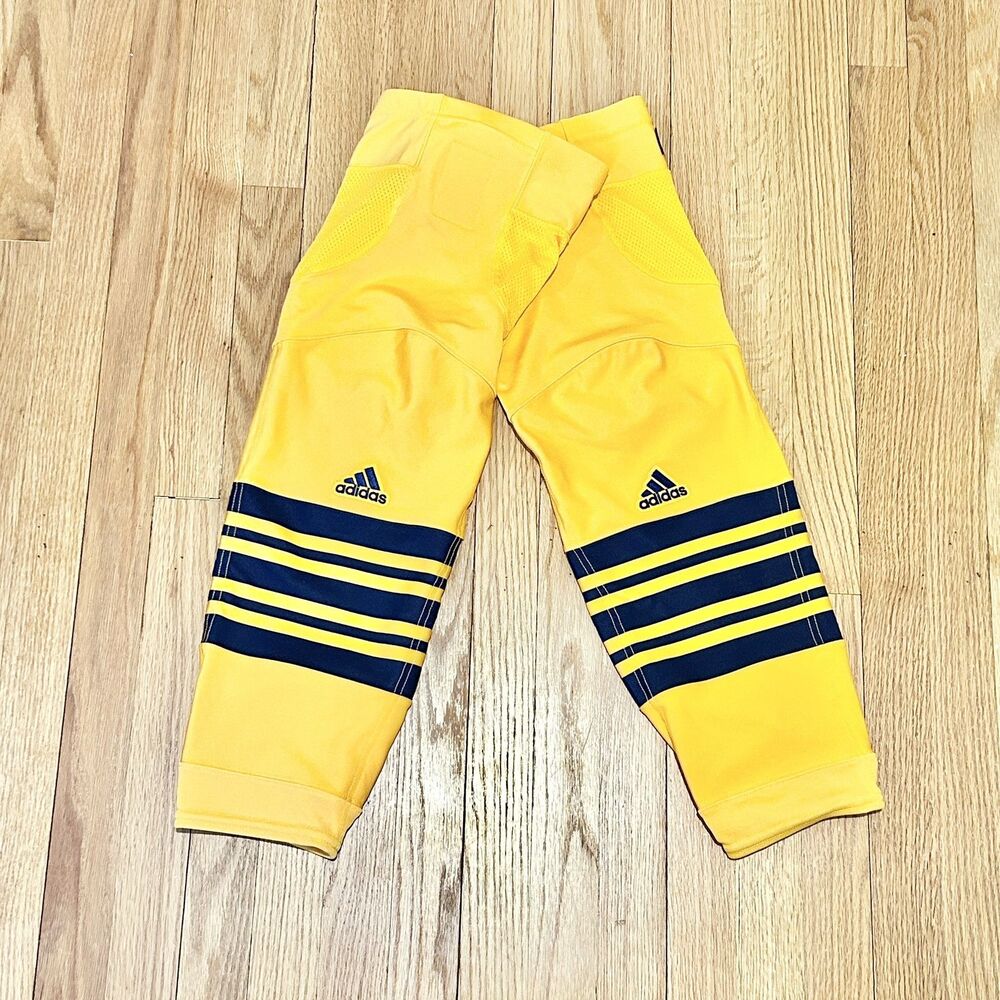 Adidas Size S Quinnipiac Bobcats Yellow Navy Blue Alt Pro Hockey Game Socks